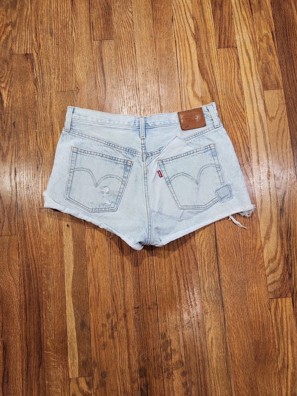 Levi's 501 Light Wash Denim Patchwork Cutoff Shorts